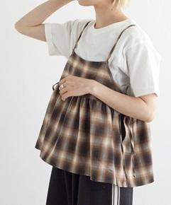 w closet(ダブルクローゼット)の【SETアイテム】半袖Tシャツ&サイドリボンチェックキャミソール