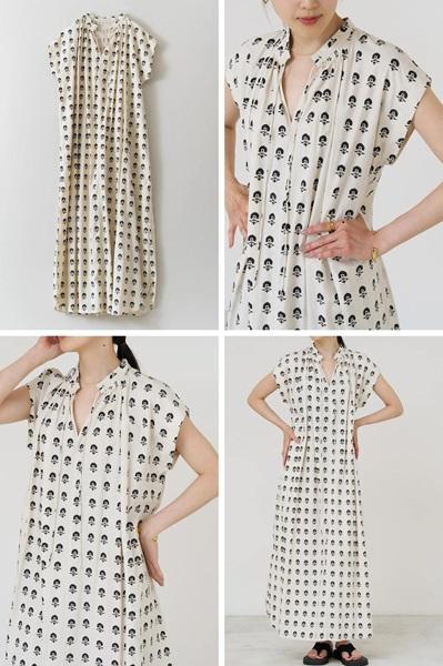 ne Quittez pas(ヌキテパ)Poplin Fluff Print French Sleeve Shirts Dress