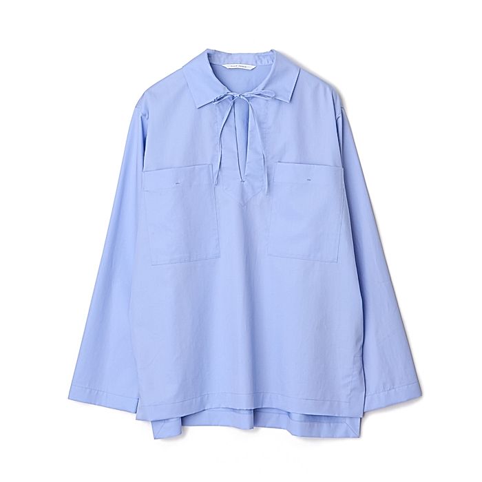 あさイチ 鈴木奈穂子 着用 PLAIN PEOPLE ミニチェック/コットンサテンスキッパーブラウス サックスブルーのスキッパーブラウス