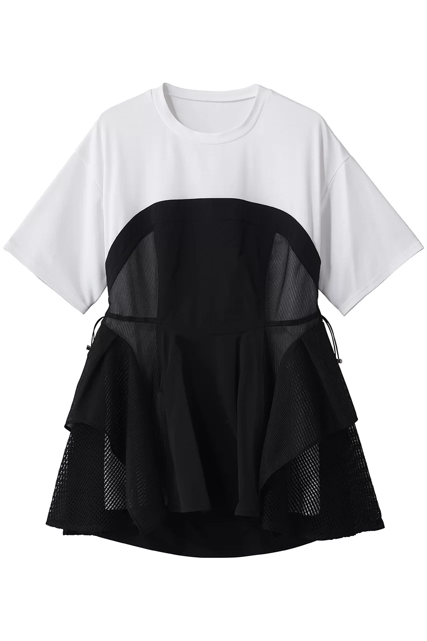 溺愛カレシの作り方 番宣 有吉ぃぃeeeee 与田祐希 着用 MAISON SPECIAL Mesh Docking T-Shirt ホワイト×ブラックのTシャツ